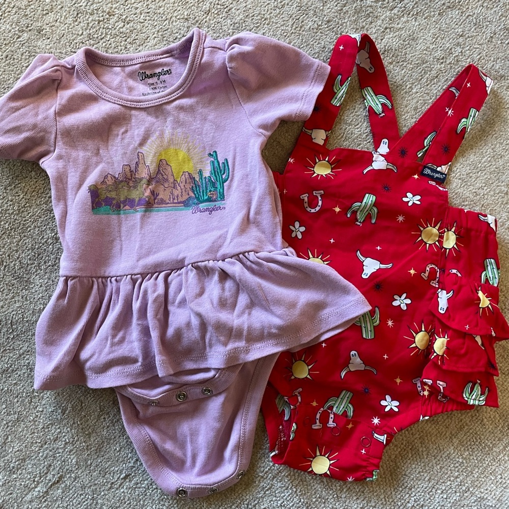 Wrangler Lavender Onesie and Red Cactus Romper Set
